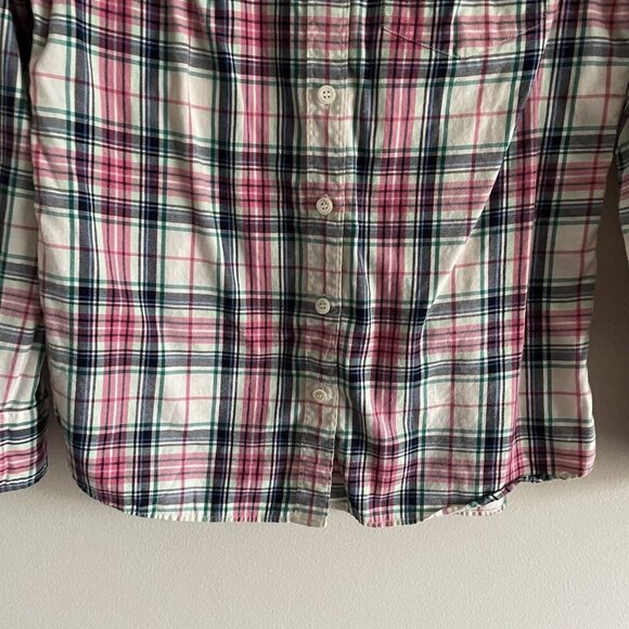 J.Crew Women 00 Mint Strawberry Plaid Cotton Preppy Button Front Boy Shirt - Picture 3 of 11